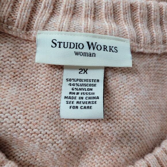 peach pink‎ 2X crew neck sweater balloon sleeve pearl embellishments glam - Picture 5 of 10